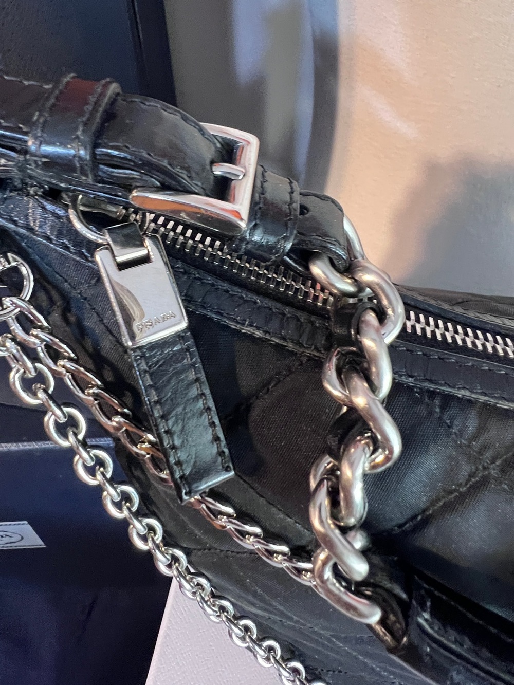 Prada⭐️Black Quilted Shoulder Bag with Silver chains inc!⭐️Offers welcome! - Picture 7 of 15